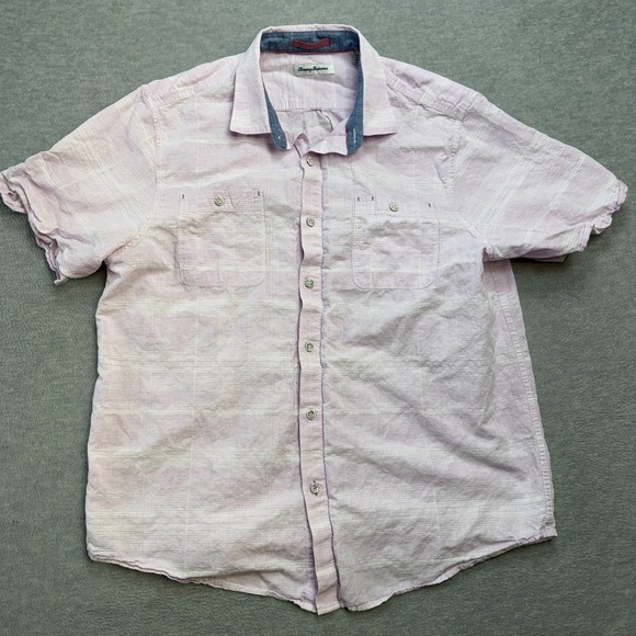 Tommy Bahama Shirt Mens XL Lilac Purple Plaid Linen Cotton Button Up Beachy - Picture 2 of 7